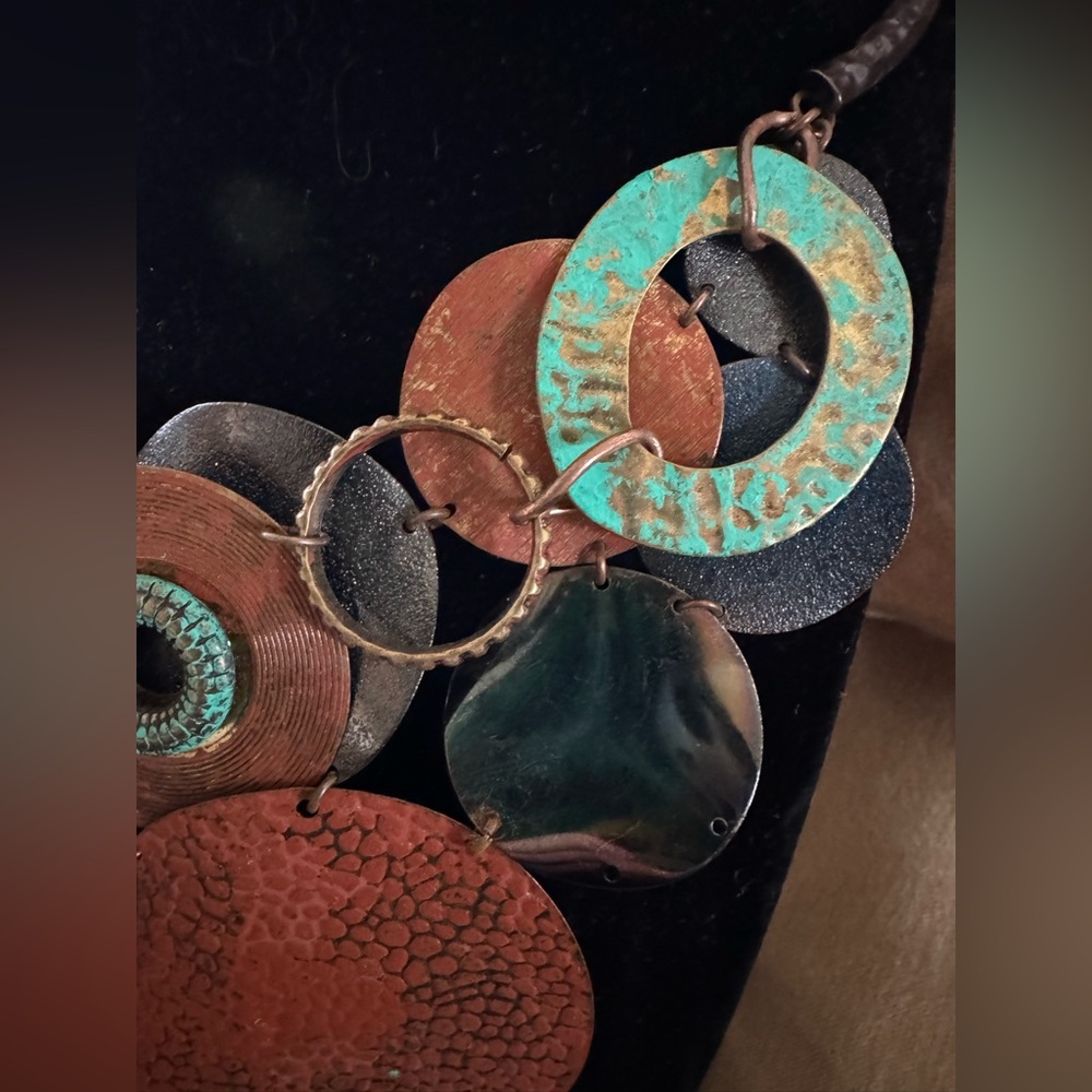 Artisan Earthtones Metalworking Statement Necklace - image 3